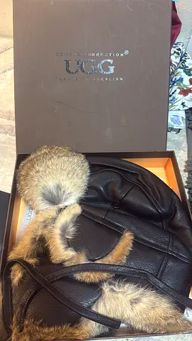 UGG Australia Brown Leather and Fur Trapper Hat
