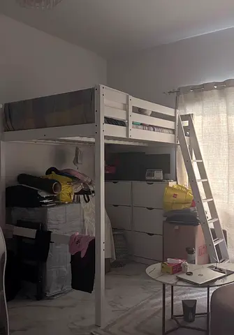 Ikea White wooden loft bed with ladder - sturdy single loft frame