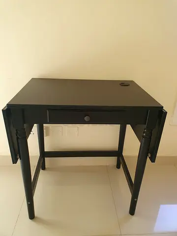 Compact Black Wooden Drop Leaf Desk with Drawer