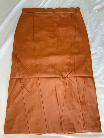 Brown Faux Leather Pencil Skirt - size38