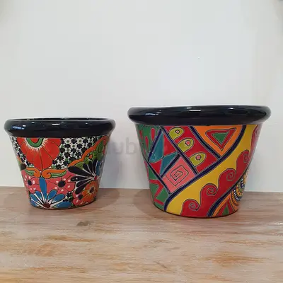 Set of 2 Colorful Ceramic Planters / Decorative Pots