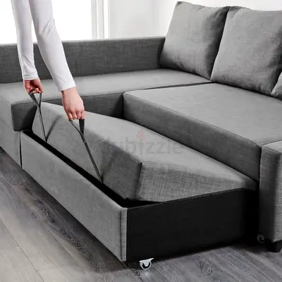 Grey L-shaped Sofa with Chaise and Storage — Good Condition