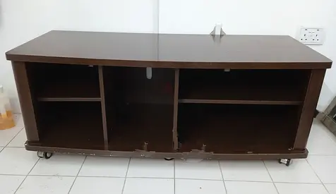Used wooden TV cabinet / entertainment unit with storage on wheels