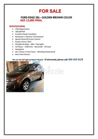 2014 Ford Edge SEL AWD GCC Specs