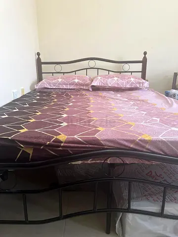 Metal Double Bed Frame with Headboard & Footboard - Good Condition