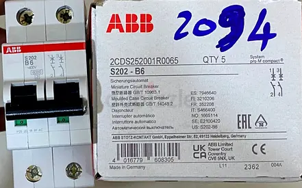 ABB S202 B6 Miniature Circuit Breaker - New
