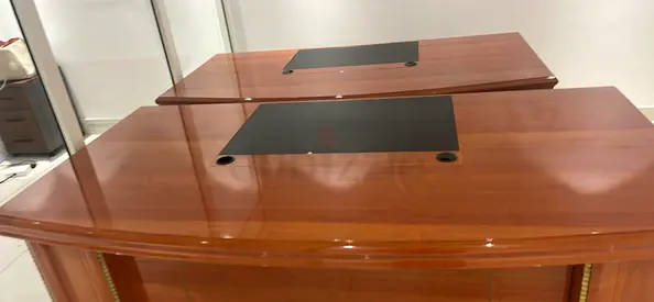 Wooden executive office desk with leather inlay - good condition