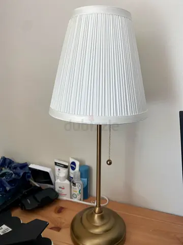 Brass Table Lamp with White Pleated Shade - Good Condition. IKEA ASTRID. small.