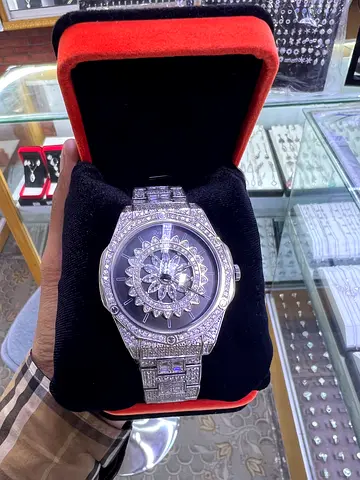 Silver-tone mens Watch with Crystal Floral Dial — new