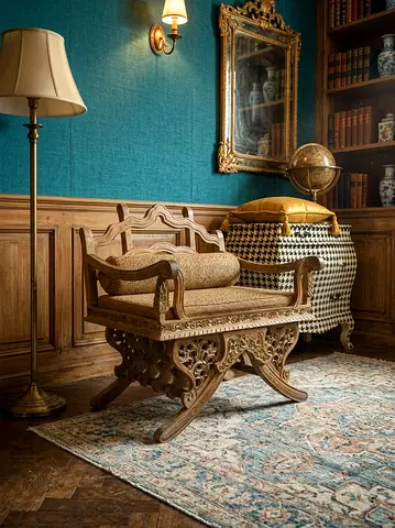 Hand-carved Wooden Accent Bench / Low Seat - Vintage