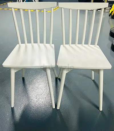 Pair of White Wooden Spindle Back Dining Chairs