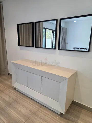 Modern White Dresser with 3 Square Mirrors