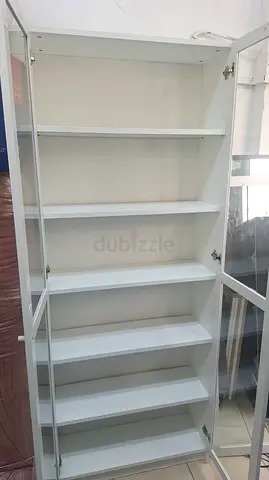 White Glass Door Display Cabinet with Multiple Shelves