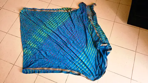 Blue patterned lightweight shawl / scarf - good used condition