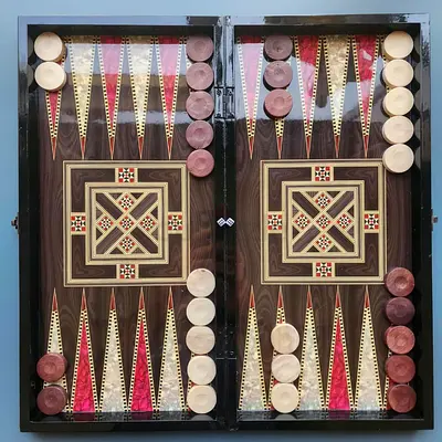 Classic Wooden Backgammon Set, Chess Set with Checkers (Foldable Board)