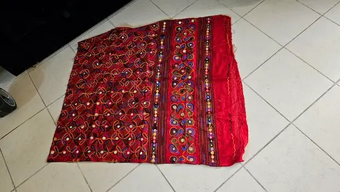 Embroidered Red Decorative Textile Panel / Throw (Vintage Style)