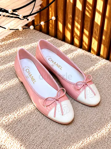 Gently used Chanel pink patent leather ballet flats, size unknown