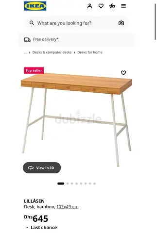 IKEA LILLASEN Desk bamboo (102x49x74 cm)