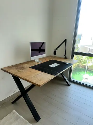 Solid Indian Mango Wood Desk with Metal X-Legs — great  Condition