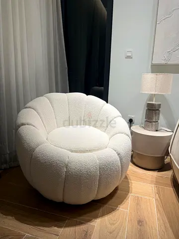 Cream boucle round lounge chair / accent armchair - very good condition