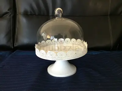 English Home 10” Metal Cake Stand with Glass Dome