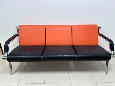 3-seater waiting area sofa bench - orange & black, metal frame, sofa, chair, office chair,