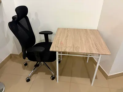 Ergonomic Mesh Office Chair with Adjustable Headrest + Compact Wood Effect Desk