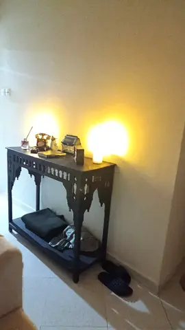 Dark Wood Console Table with Carved Details - Good Condition