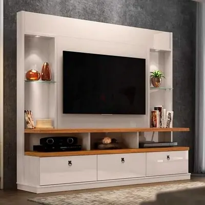 Modern Wood TV Entertainment Unit with Shelves Custom Made