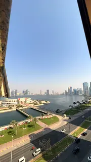 Luxury first-row sea-view apartment in Al Majaz 3 – Sharjah Corniche, featuring a stunning sea vie
