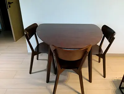 Solid Wood 3-Seater Dining Set with Rounded Table - Dark Brown