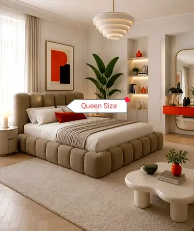 Modern Design Queen Size Luxury Fabric Bed with Spring Mattress