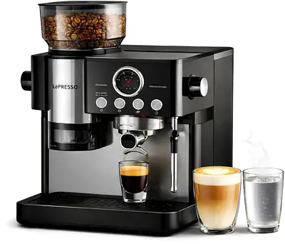 LePresso Maestro Semi-Automatic Coffee Machine with Built-In Adjustable Grinder