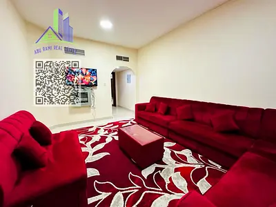 Elegant 1-bedroom apartment with clean furniture in Al Nuaimiya, Ajman, central AC and balcony, opposite Thumbay Hospital, behind Gift Way and Nesto I
