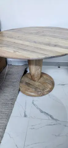 Westelm Round wood dining table with Two chairs