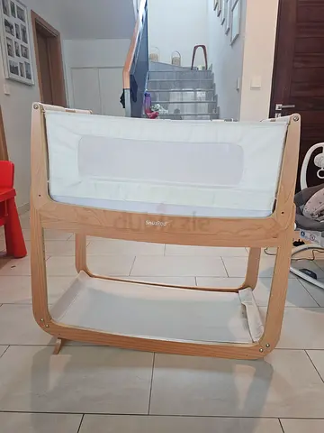 SnuzPod 4 bedside bassinet / cradle - light wood, mesh sides.