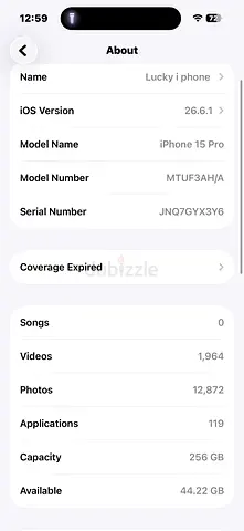 iPhone 15 Pro 256GB - , iOS 26.6.1,