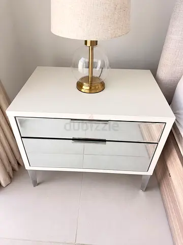 Modern White Nightstand with Mirrored Drawers