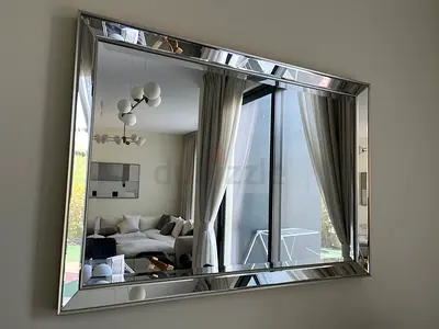 Large Rectangular Beveled Wall Mirror - Modern Silver Frame