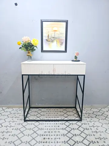 Modern White Console Table with Fluted Drawer Detail