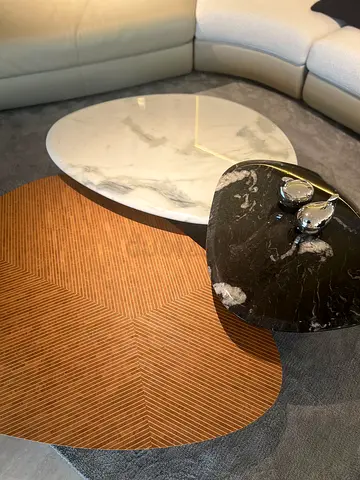 Set of 2 Marble Top Nesting Coffee Tables - White and Black Marble