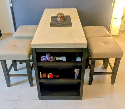 Marble-Top Dining Table with 4 cushioned high chairs