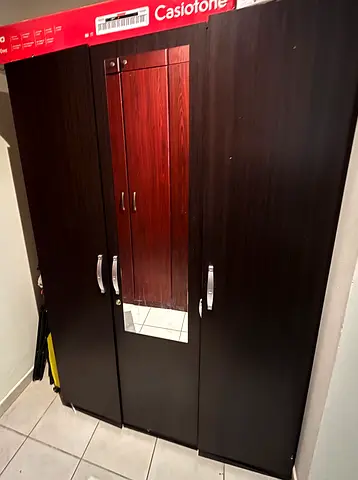Dark wood 3-door wardrobe with mirror - good condition