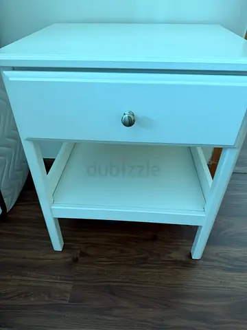 White Wooden Nightstand with Drawer - Good Condition