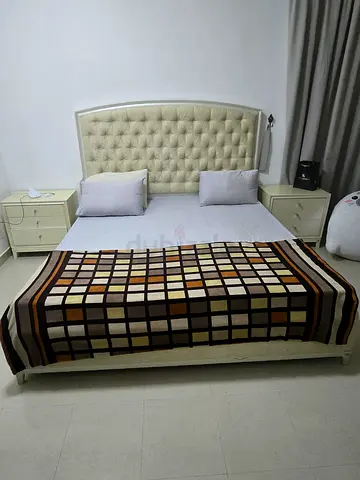 King size upholstered bed frame with tufted headboard - cream