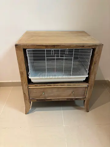 Hamster Cage With Rustic Wooden Cabinet and Draw