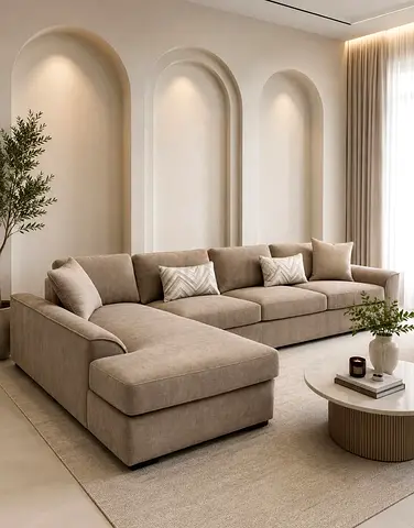 Modern Beige L-Shaped Sectional Sofa