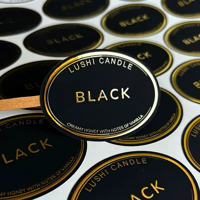 Lushi Candle Black - Decorative Gold on Black Round Labels (Sheet)