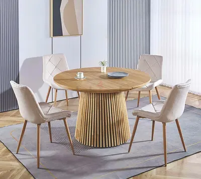 Adjustable Wood Dining Table with Light Oak Finish