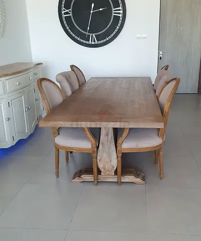 The one brand- Solid Wood Dining Table with 6 Upholstered Chairs